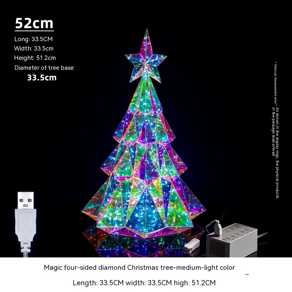 four sided diamond luminous christmas tree ornaments in colorful design 6814