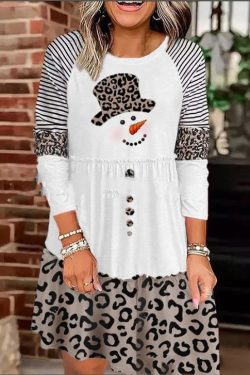 long sleeve christmas dress   round neck pullover with print 3419