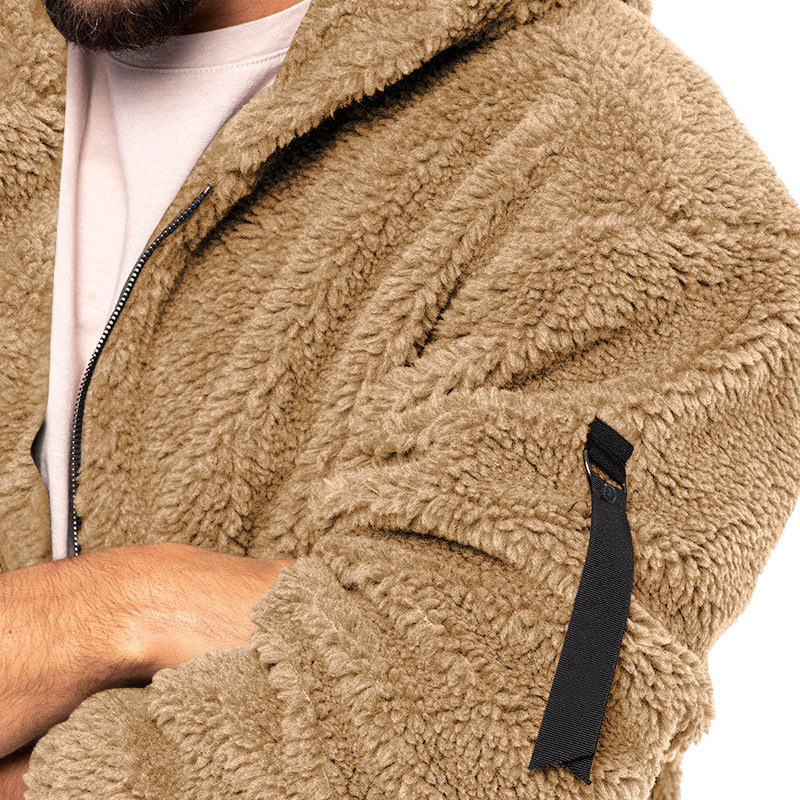 men's autumn winter fleece hooded jacket   double sided  warm  casual outdoor coat 7399