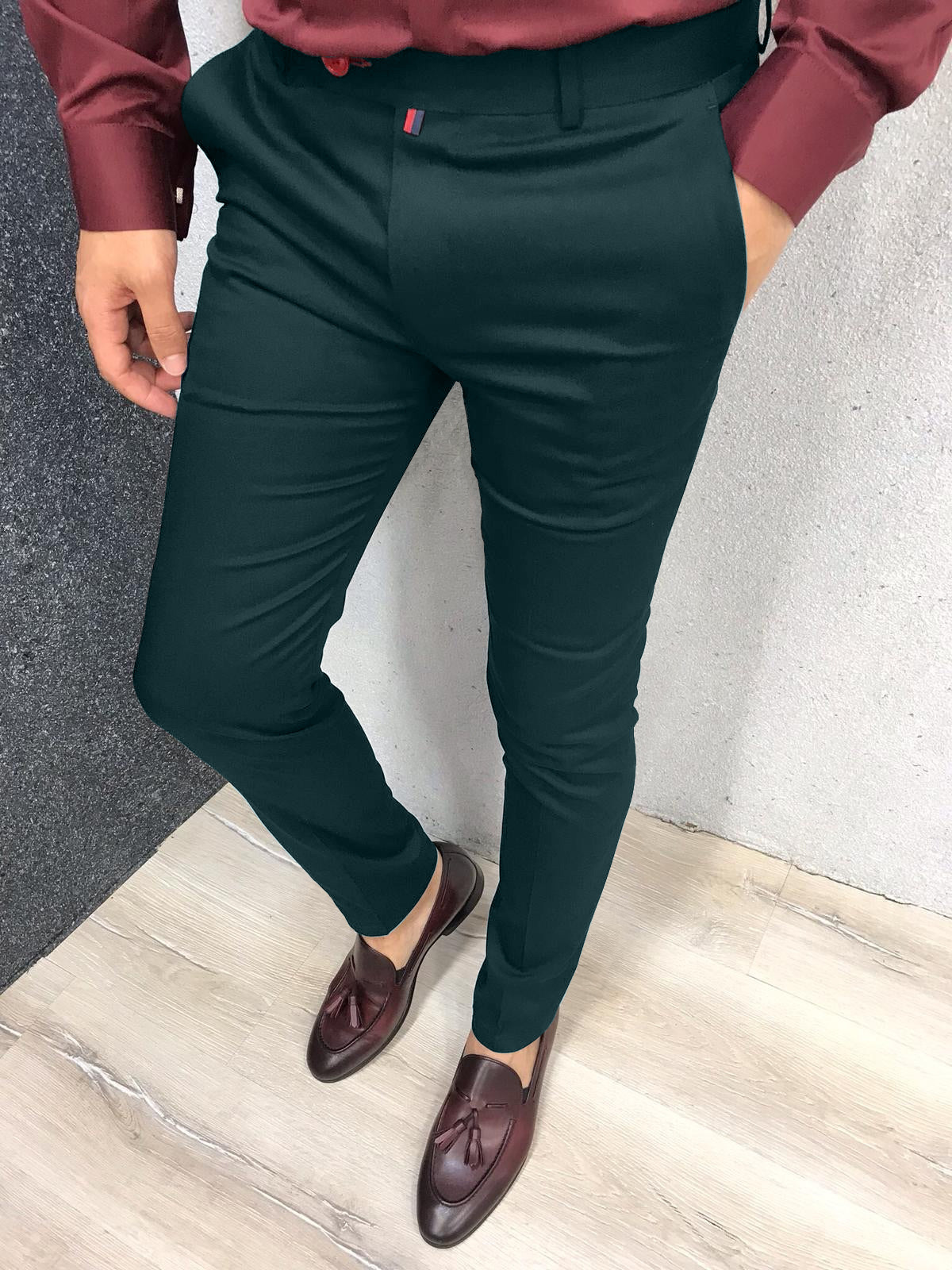men's formal tappered pants in solid color for casual wear 6814