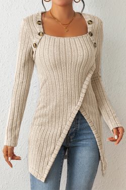 off shoulder slit sweater for women with square neck design 1762