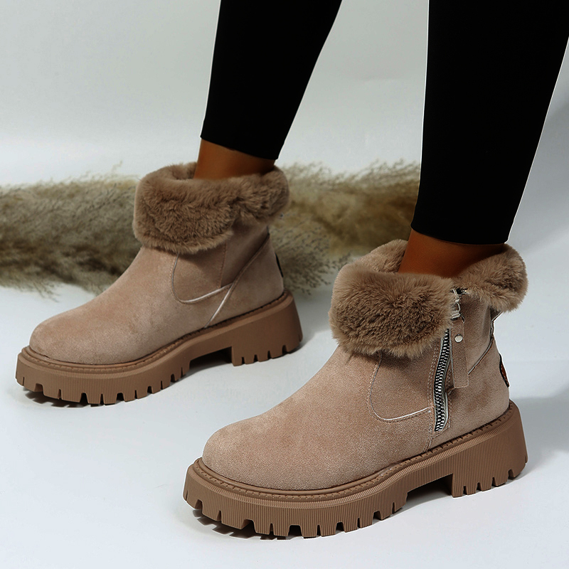 thick plush women's snow boots   faux suede non slip winter footwear 4124