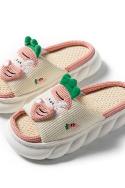 thick toe linen slippers for women   durable pvc sole 1478