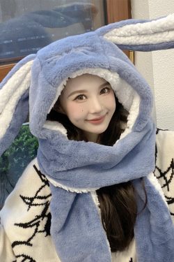 winter warm fleece lined hat and scarf with long rabbit ears 1450