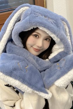 winter warm fleece lined hat and scarf with long rabbit ears 4066