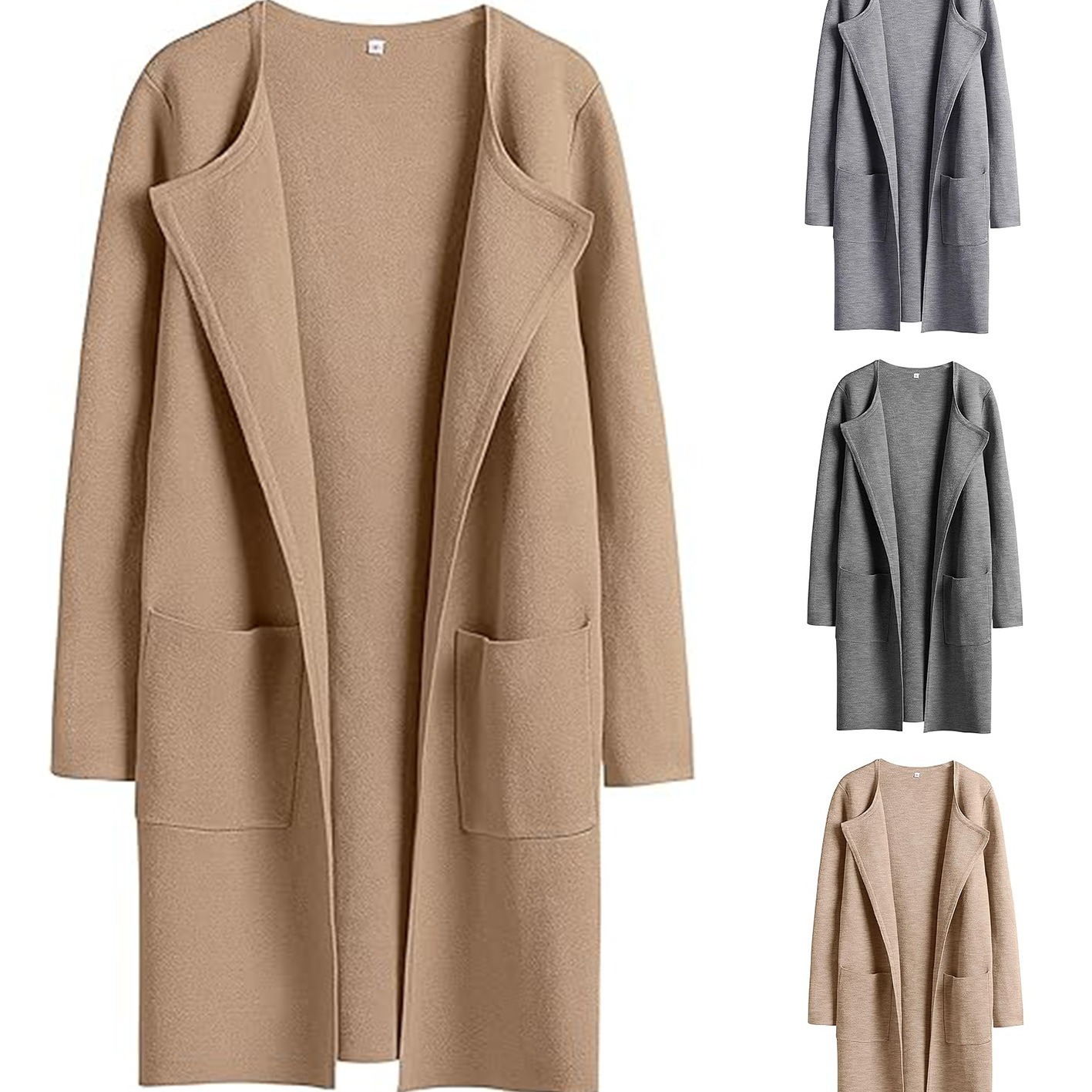 winter women's woolen coat   slim fit mid length casual jacket with pockets 5105