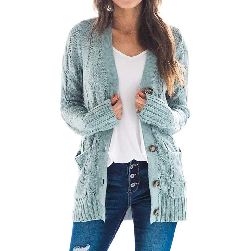 women's casual solid color cardigan coat with twist button detail 2565