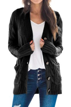 women's casual solid color cardigan coat with twist button detail 3636