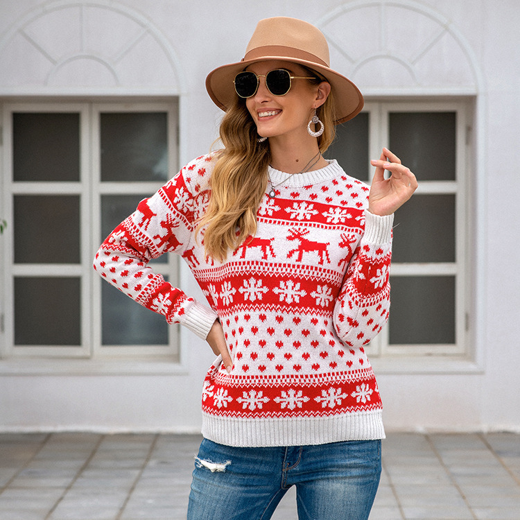 women's christmas snowflake pullover sweater   holiday fashion 8865