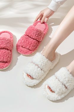 women's curly cotton slippers for home   parallel bars design 1672