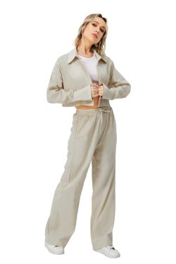 women's long sleeve two piece loungewear pajama set with wide leg 1536
