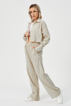 women's long sleeve two piece loungewear pajama set with wide leg 1717