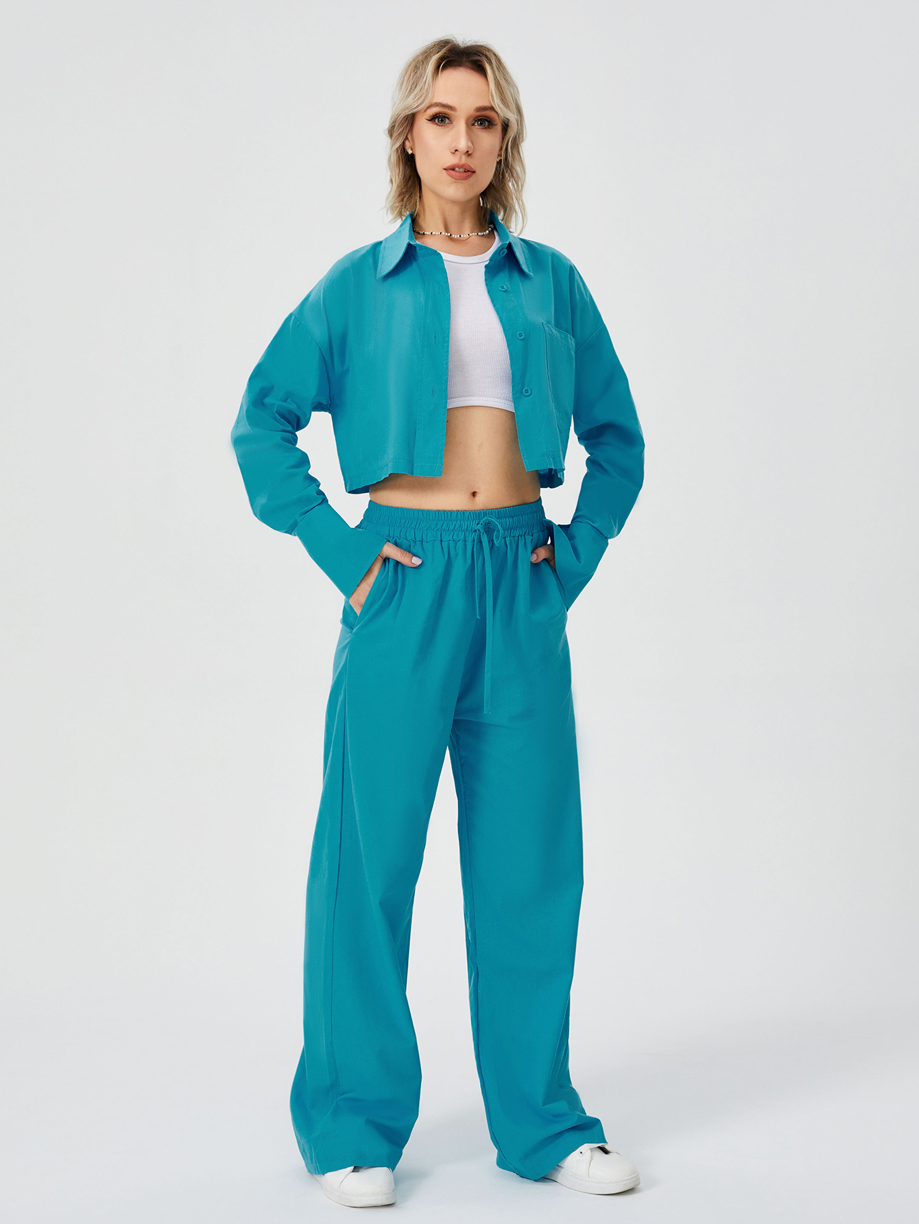 women's long sleeve two piece loungewear pajama set with wide leg 3357