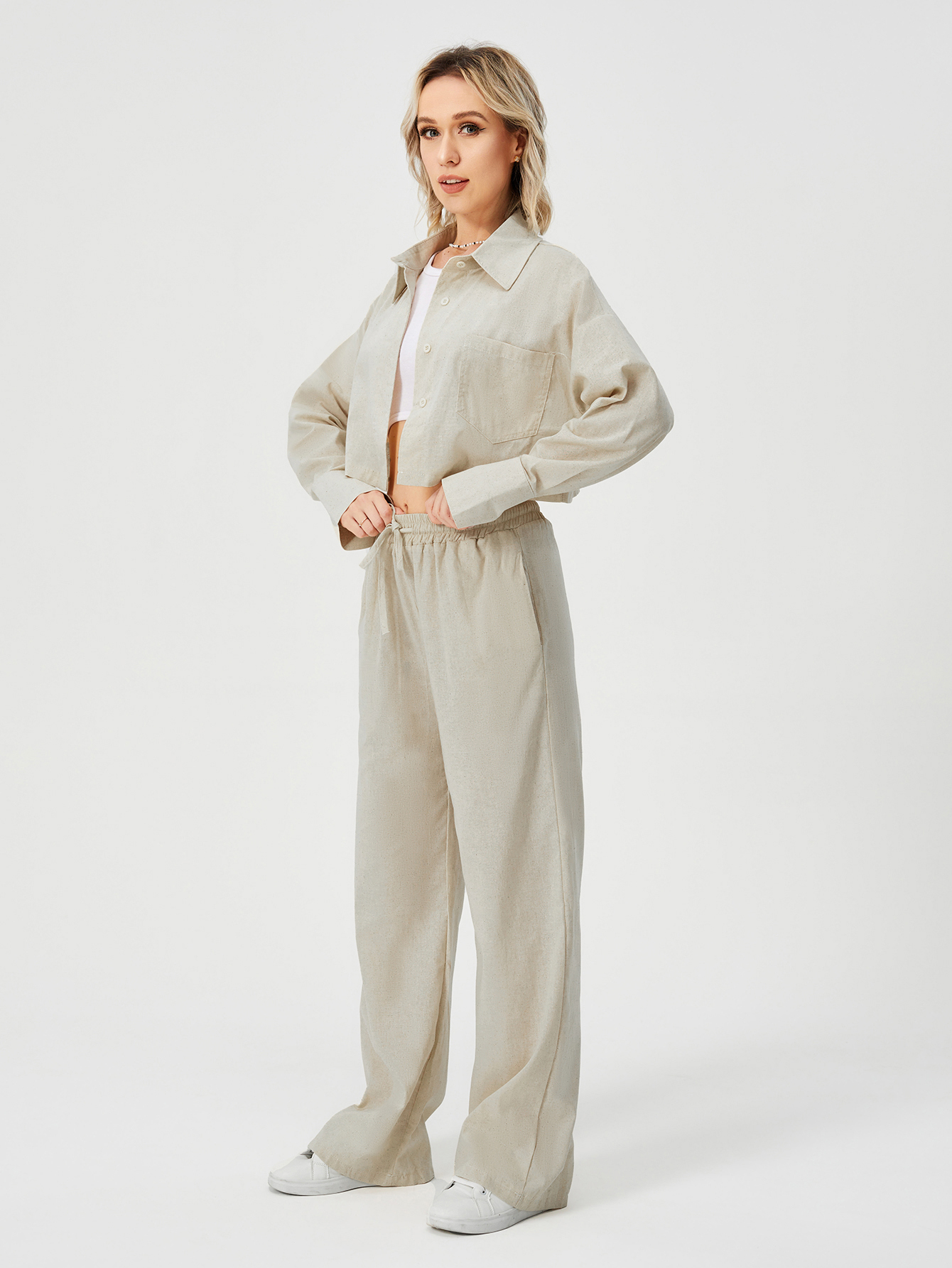 women's long sleeve two piece loungewear pajama set with wide leg 6663