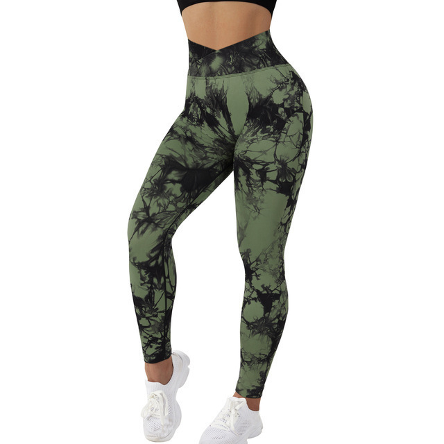 women's seamless tie dye yoga pants for gym & running fitness 3189
