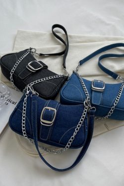 women's small square denim crossbody bag with fashion chains 4872