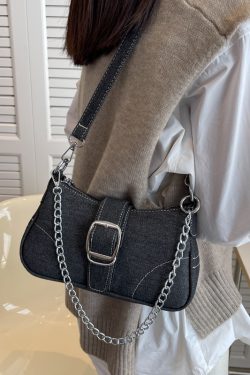 women's small square denim crossbody bag with fashion chains 6685