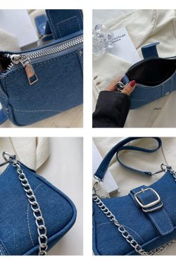 women's small square denim crossbody bag with fashion chains 6804