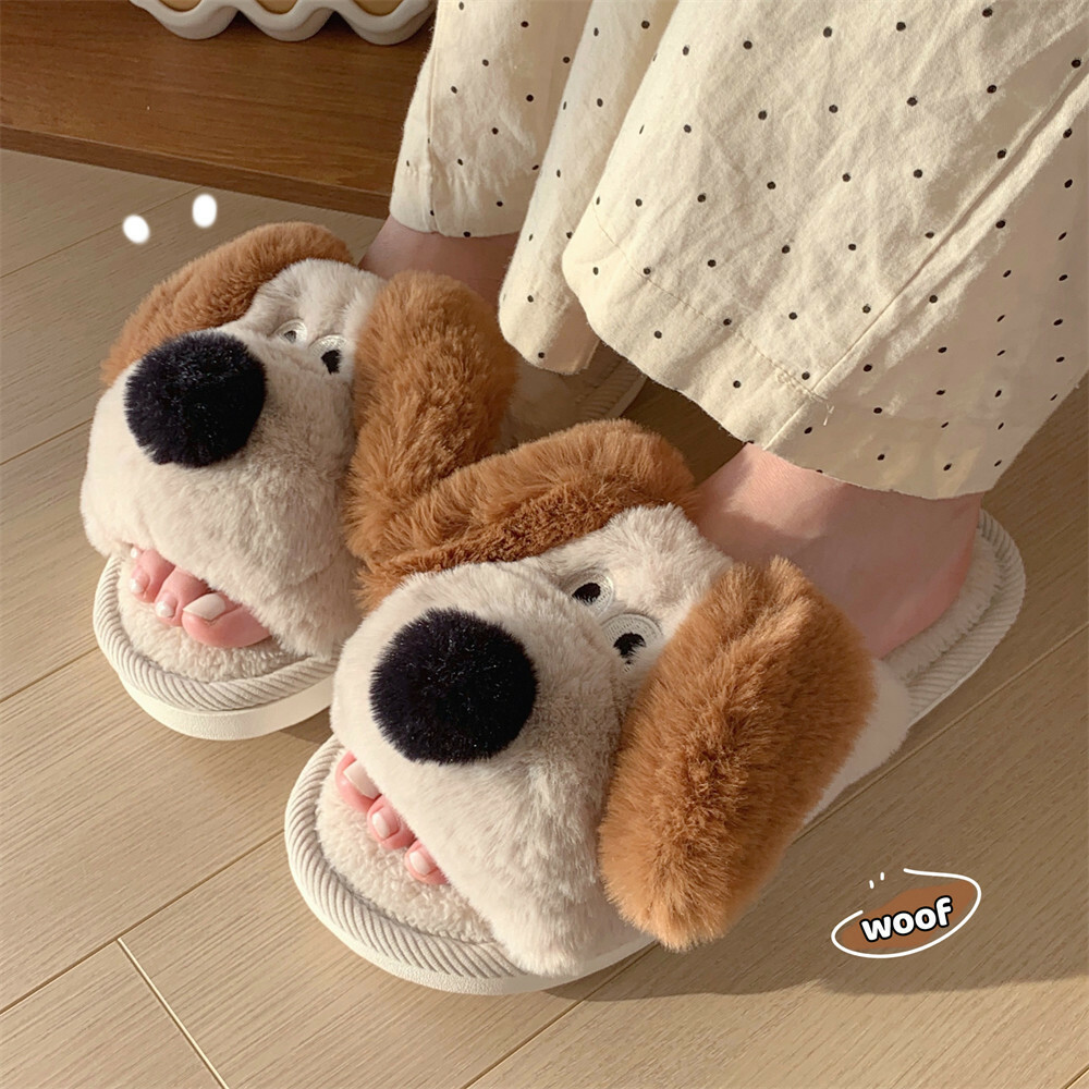 women's thermal soft soled puppy cotton slippers for autumn & winter 4859
