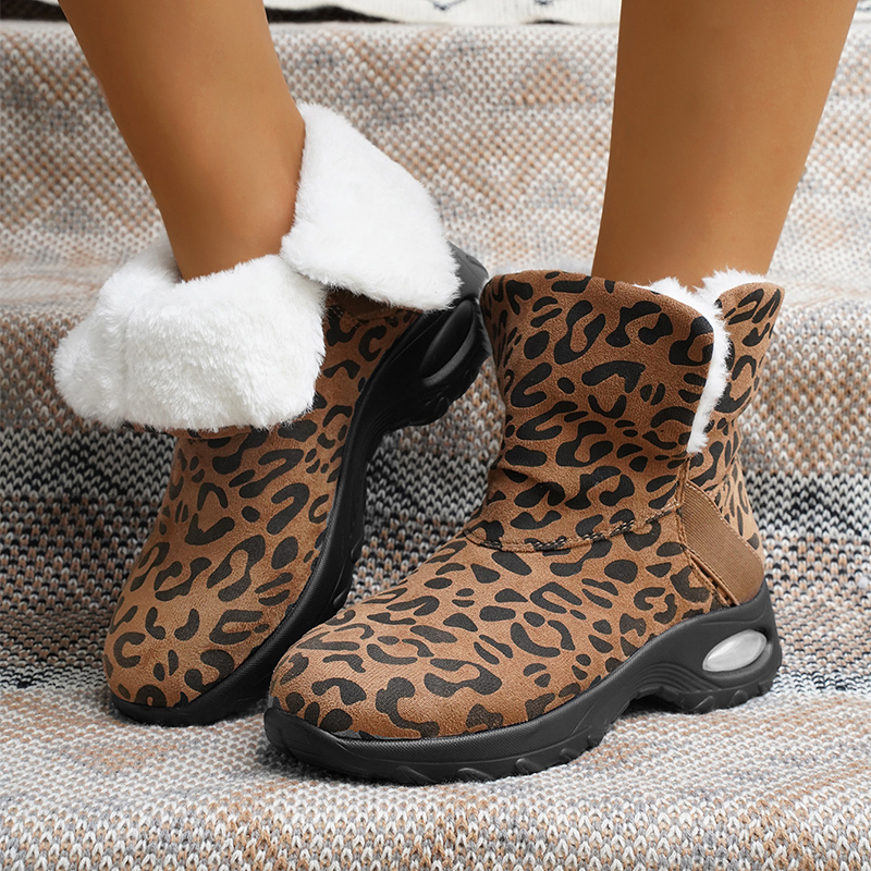 women's thick soled plush snow boots   fashion leopard print winter shoes 5948