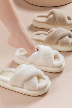 women's winter fuzzy slippers   open toe  criss cross casual indoor shoes 7371