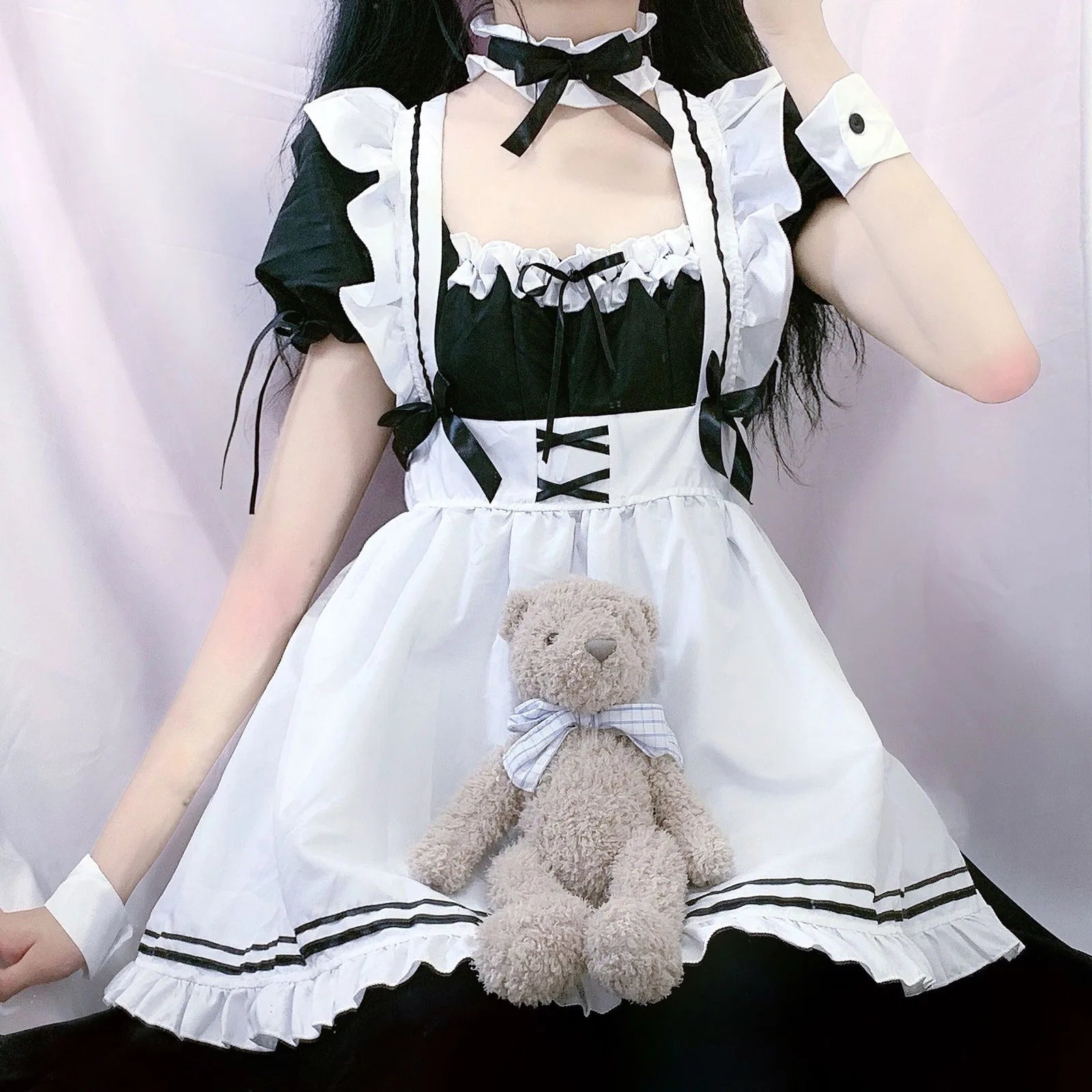 2024 Black Cute Lolita Maid Cosplay Dress - Y2K Aesthetic Apron Outfit for Cafe & Events