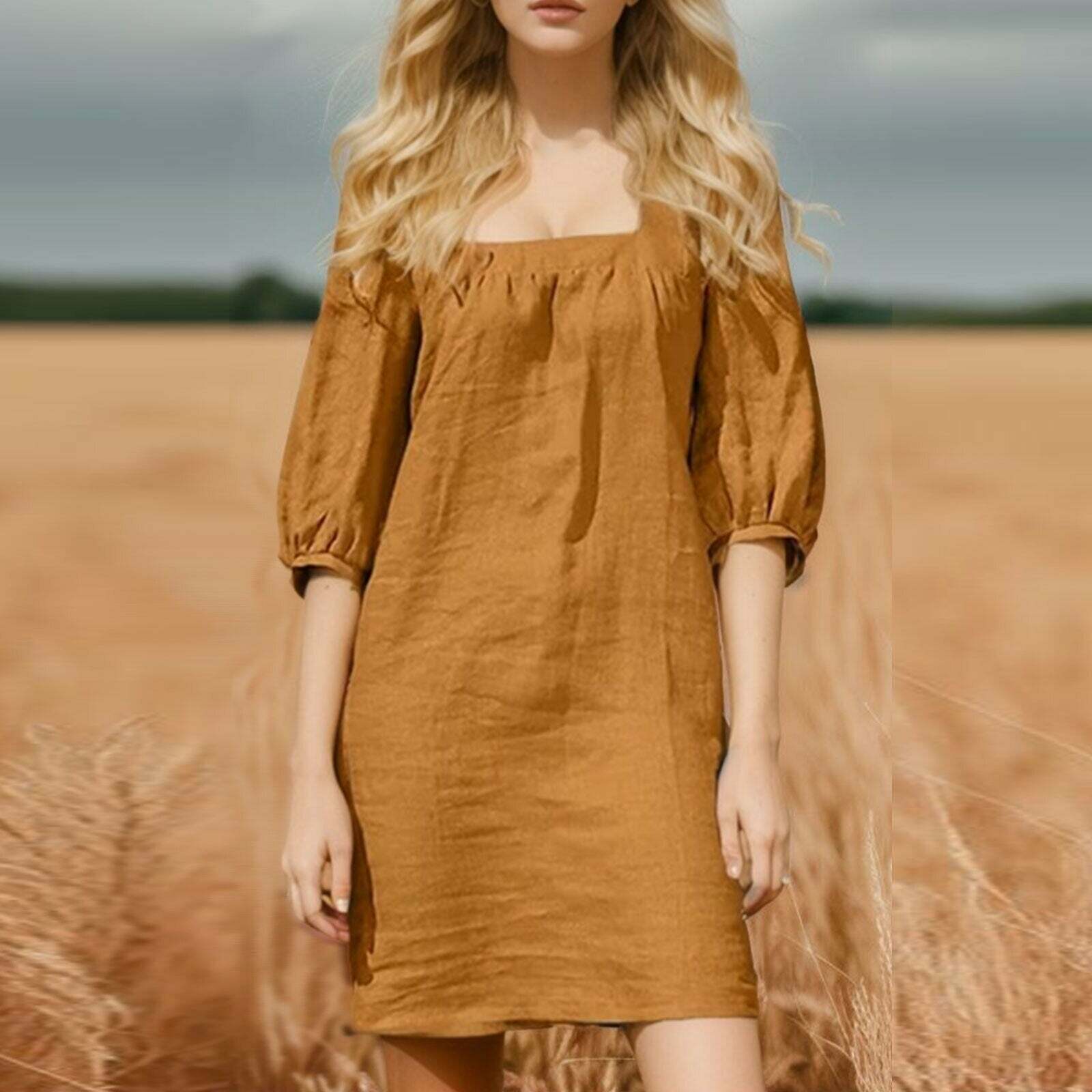 2024 Y2K Boho Dress with Retro Square Neck - Cute, Comfy, and Perfect for Aesthetic Outfits