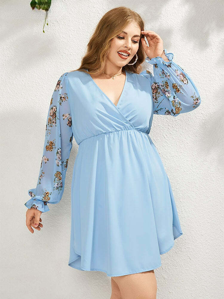 2024 Y2K Puff Sleeve Floral Dress - Curved Hem, Coquette Aesthetic, Cute & Comfy Style