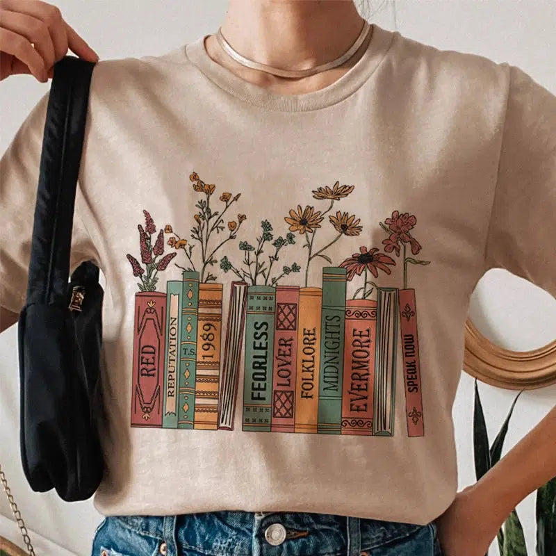 Books & Flowers Y2K Tee: Vintage 90s Grunge Aesthetic for Summer Outfits & Cute Looks