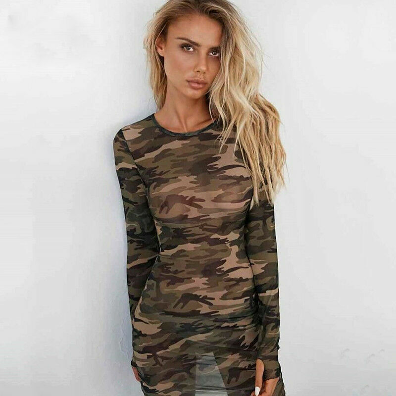 Chic Y2K Camouflage Print Long Sleeve Dress - Grunge Aesthetic & Coquette Style