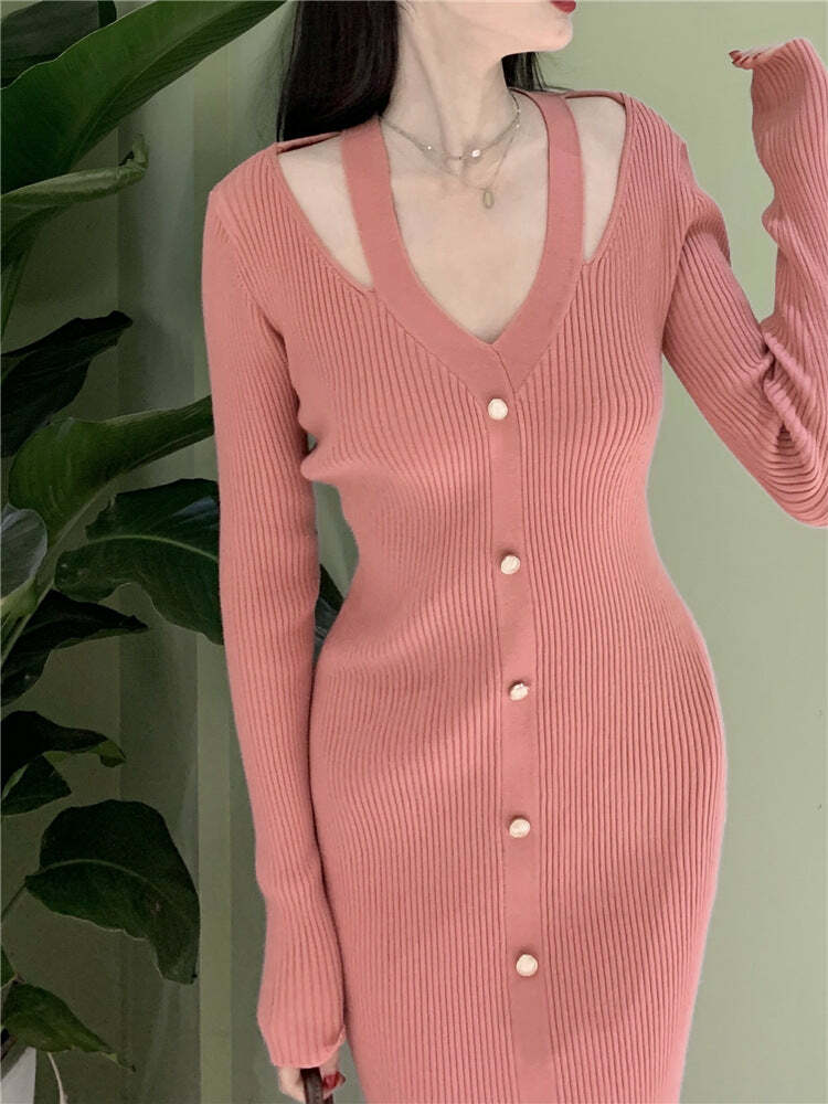 Coquette Aesthetic Knitted Dress - Y2K Fashion with Grunge and Pastel Goth Vibes