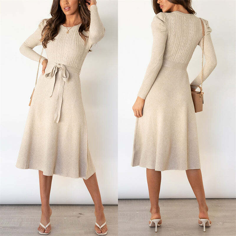 Coquette Aesthetic Knitted Sweater Dress - Y2K Fashion, Cute & Comfy Fall Outfit