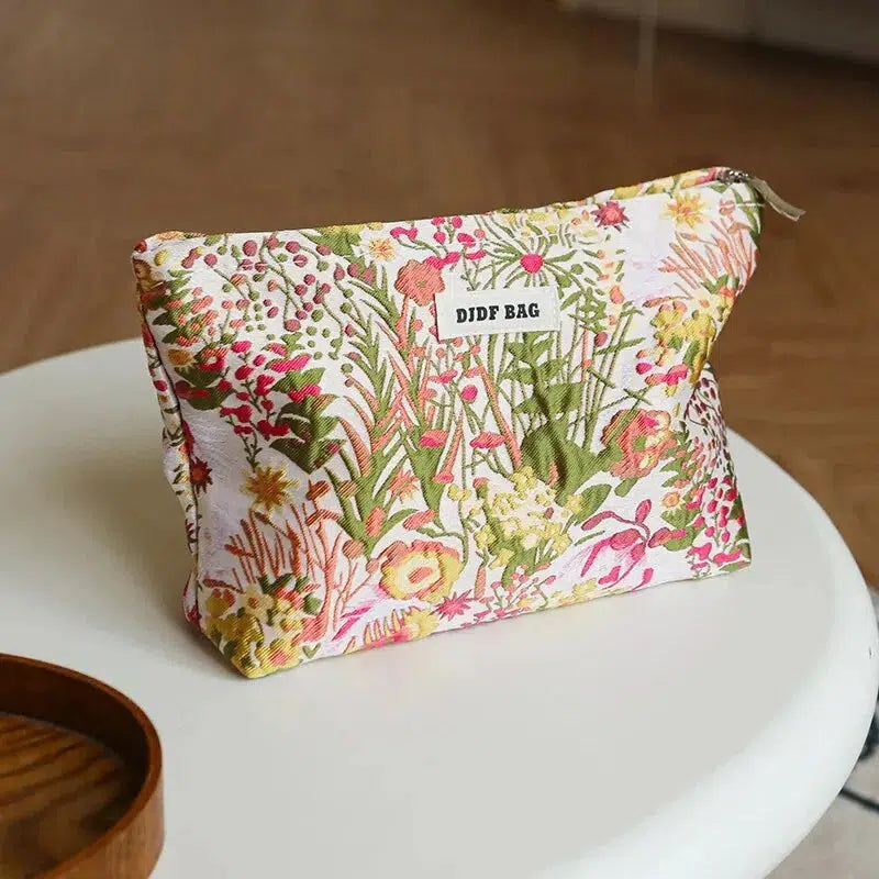 Floral Embroidered Makeup Bag - Y2K Aesthetic, 90s Fashion, Cute Outfits, Grunge Style