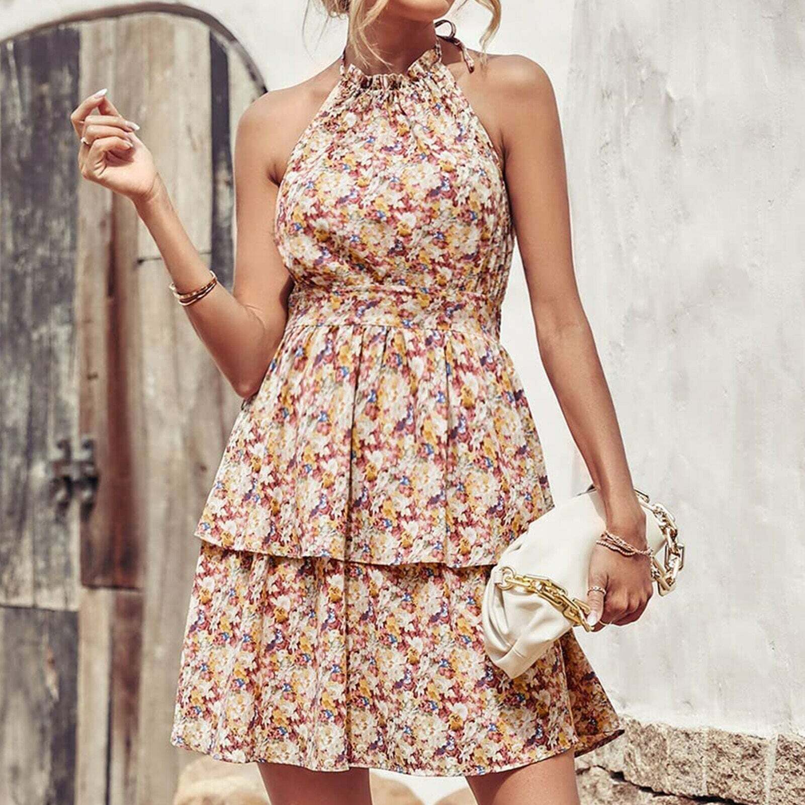 Floral Print Backless Sleeveless Y2K Boho Dress - Vintage Aesthetic for Cute Outfits