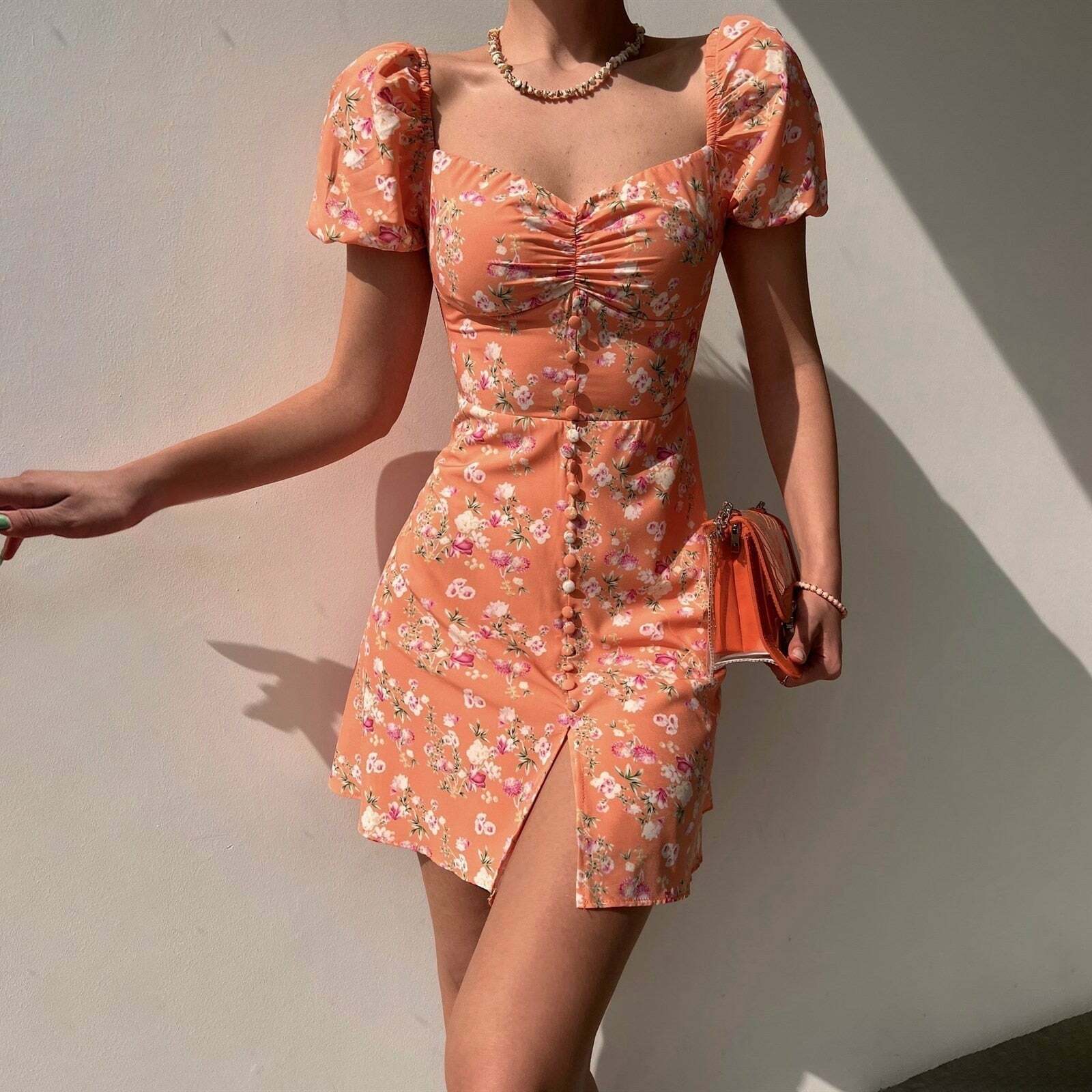 Floral Print Pleated Boho Dress - Y2K Aesthetic, Cute Summer Outfit, Vintage Vibes