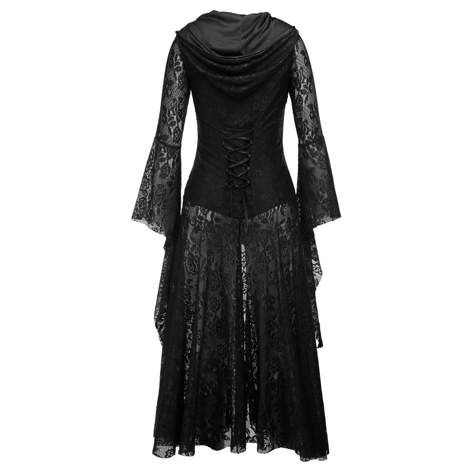 Gothic Vintage Lace Hooded Dress - Retro Cosplay Long Sleeve Party Costume for Y2K Aesthetic