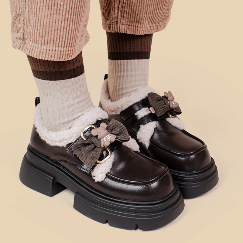 Kawaii Teddy Bear Platform Oxford Shoes - Y2K Aesthetic, Grunge Style, Cute Outfits, 2000s Fashion