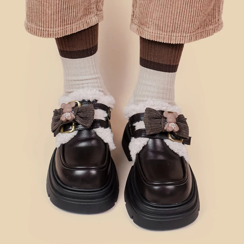 Kawaii Teddy Bear Platform Oxford Shoes - Y2K Aesthetic, Grunge Style, Cute Outfits, 2000s Fashion