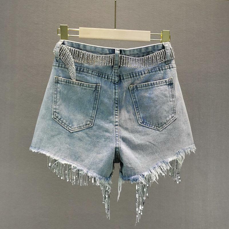 Rhinestone Fringe Denim Shorts - Y2K Cowgirl Style, Grunge Aesthetic, Summer Vibes