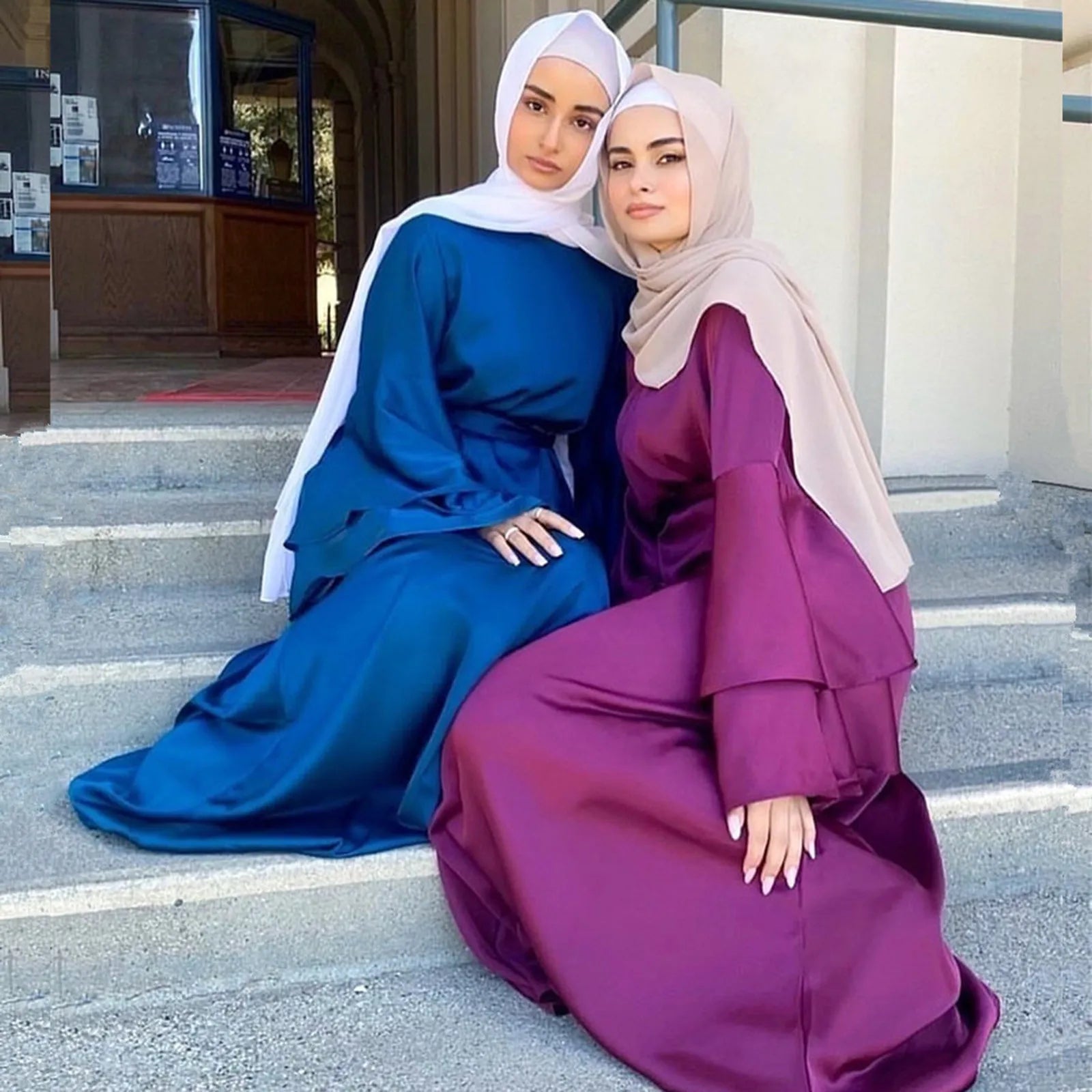 Silk Smooth Ramadan Eid Abaya with Hijab - Elegant Kaftan Robe for Muslim Women 2024