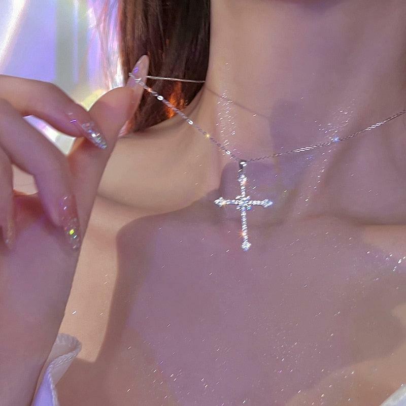 Sparkle Cross Necklace: Y2K Aesthetic Jewelry for 90s Fashion Lovers & Grunge Outfits