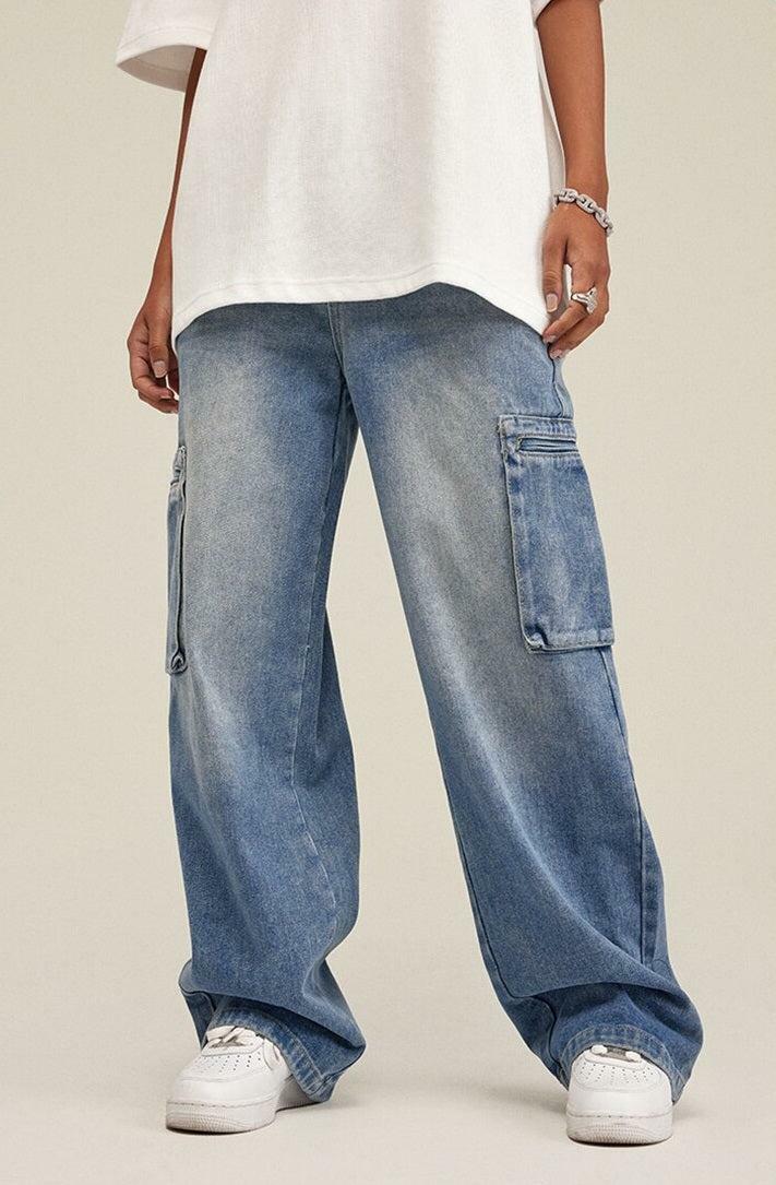 Trendy Y2K Washed Baggy Cargo Jeans for Effortless Grunge and 90s Aesthetic Outfits