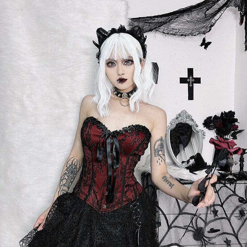 Victorian Goth Ribbon Corset Top - Y2K Grunge Aesthetic, 90s Fashion, and Cute Outfit Ideas