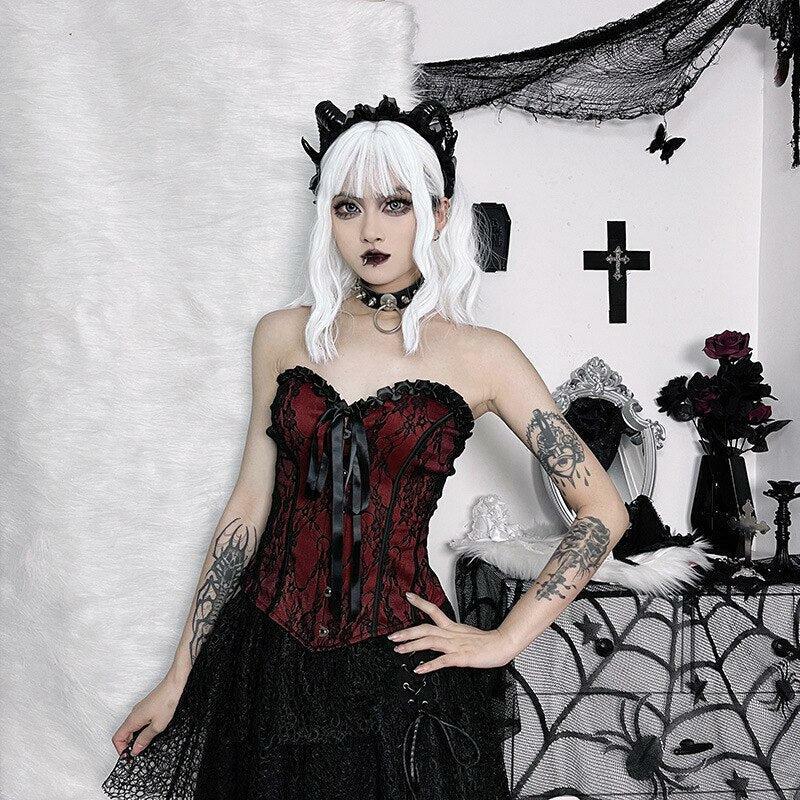 Victorian Goth Ribbon Corset Top - Y2K Grunge Aesthetic, 90s Fashion, and Cute Outfit Ideas