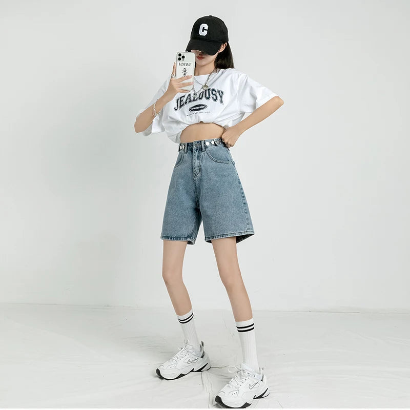 Y2K Aesthetic Adjustable Waist Denim Shorts - Trendy 90s Grunge Summer Outfit Essential