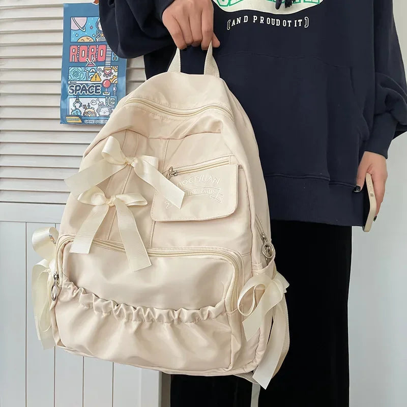 Y2K Aesthetic Bow School Backpack - Cute 90s Style Bag for Summer Outfits & Grunge Looks