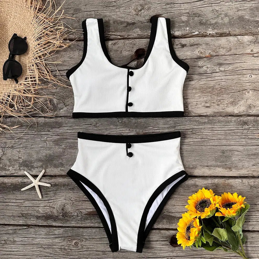 Y2K Aesthetic Button Up Bikini Set - Trendy Summer Outfits for Beach Vibes & Pool Parties