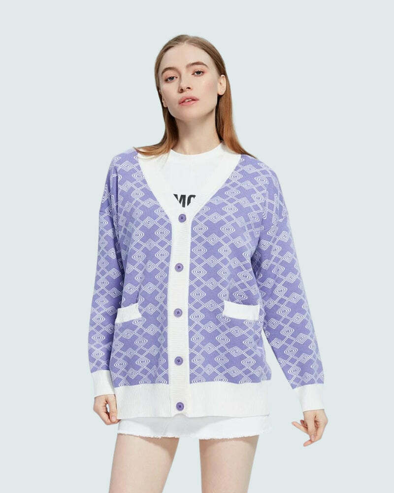 Y2K Aesthetic Buttoned Purple Cardigan - Vintage 90s Grunge Style for Trendy Outfits