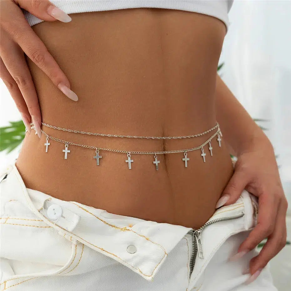 Y2K Aesthetic Cross Belly Chain - Perfect for 90s Fashion, Summer Outfits & Grunge Style