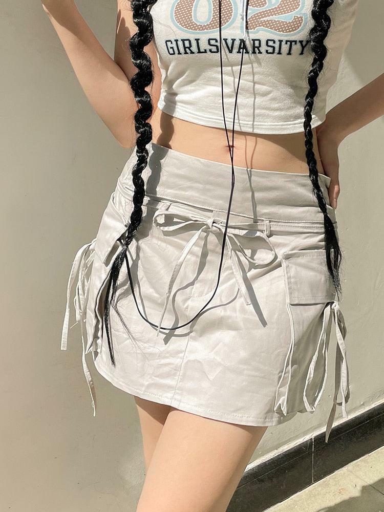 Y2K Aesthetic Drawstring Cargo Mini Skirt - Trendy 90s Grunge Style for Summer Outfits